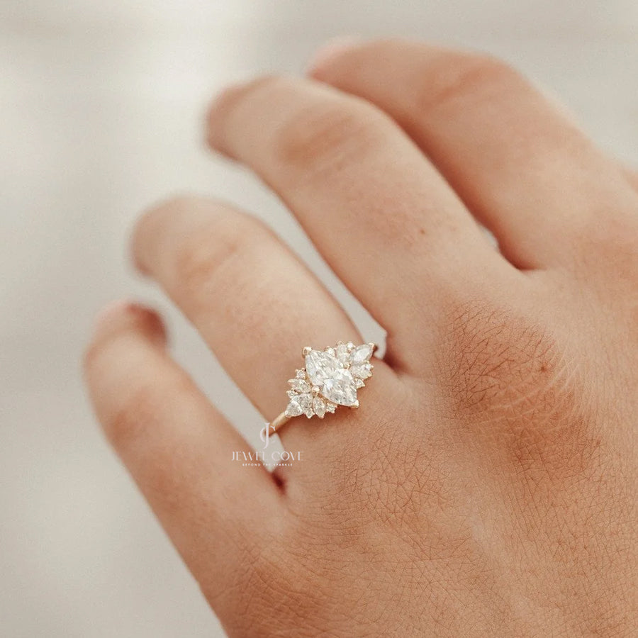 3CT Marquise vintage Engagement Ring | IGI Certified | Lab Grown Diamond Cluster Ring