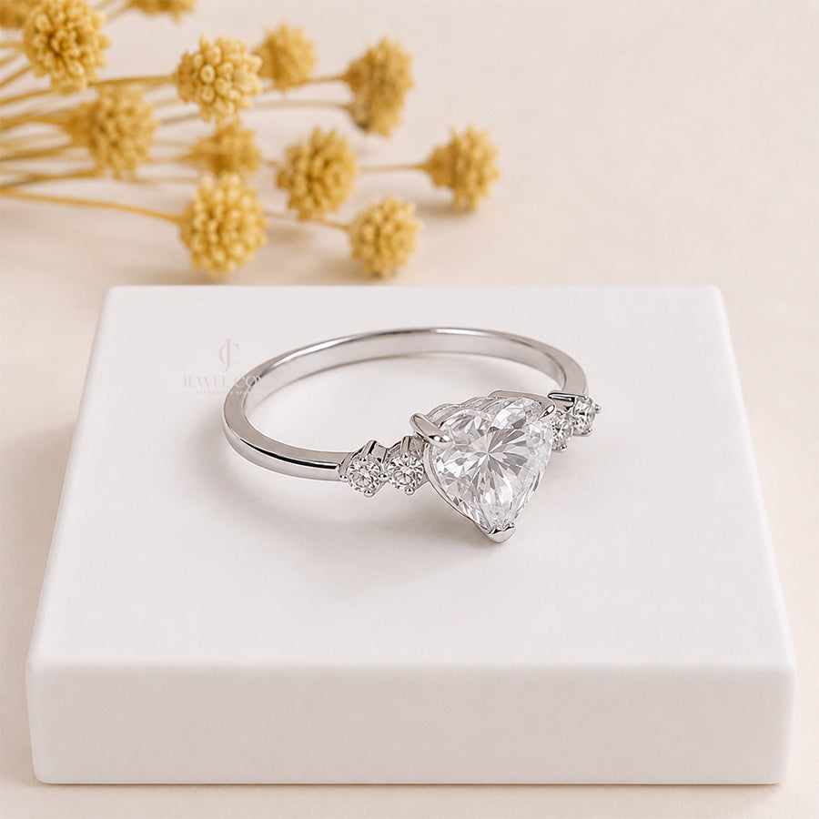 1CT Heart Cut with Round Diamond Promise Ring | Lab Grown Diamonds | IGI Certified