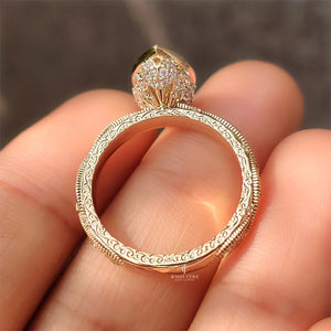 18K Vintage Marquise Diamond Bezel Set Engagement Ring with Pave Style | IGI Certified