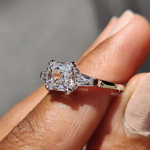 3 Stone Engagement Ring With Asscher and Baguette | Moissanite Diamonds | GRA Certified