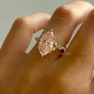 Fancy Pink Marquise 3.10tcw Moissanite Diamond Vintage Engagement Ring | IGI Certified