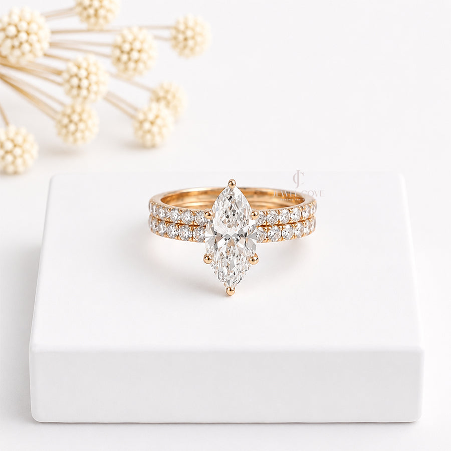 2.5CT Marquise Lab Diamond Stackable Band | Two Wedding Ring Set | Lab Grown Diamonds | IGI Certified