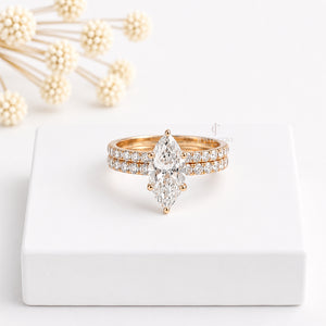 2.5CT Marquise Lab Diamond Stackable Band | Two Wedding Ring Set | Lab Grown Diamonds | IGI Certified