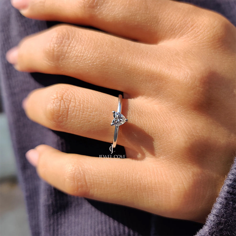 0.50 CT Heart Shape Daily Wear Ring | Moissanite Diamonds | IGI Certified | E-F Color