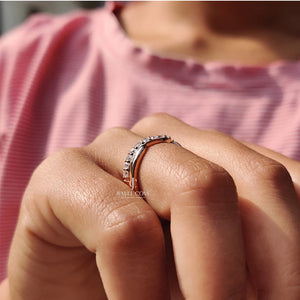Accented Curved Wedding Band With Round Cut |  Lab Grown Diamonds | IGI Certified | E-F Color