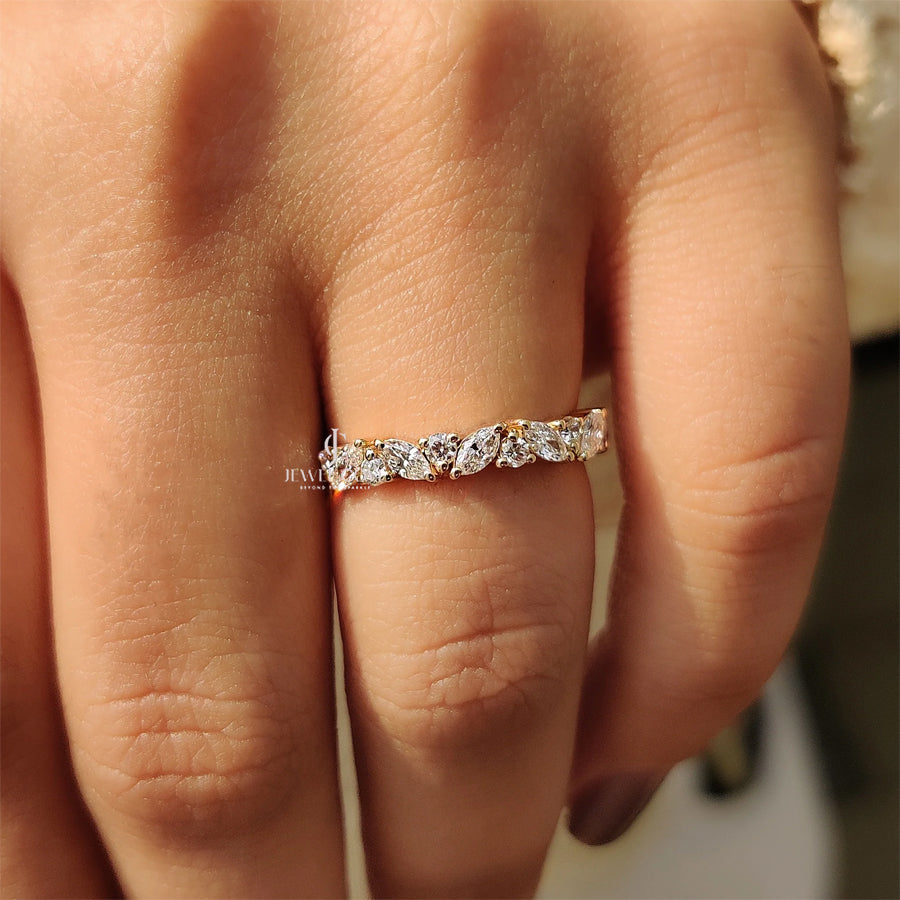 Half Eternity Style Marquise And Round Wedding Band| Lab Grown Diamonds | IGI Certified