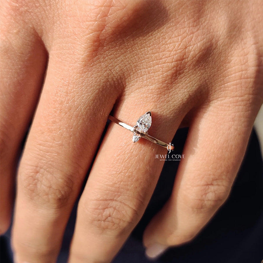 2 Stone Lab Grown Delicate Ring With Pear and Round Diamond | IGI Certified