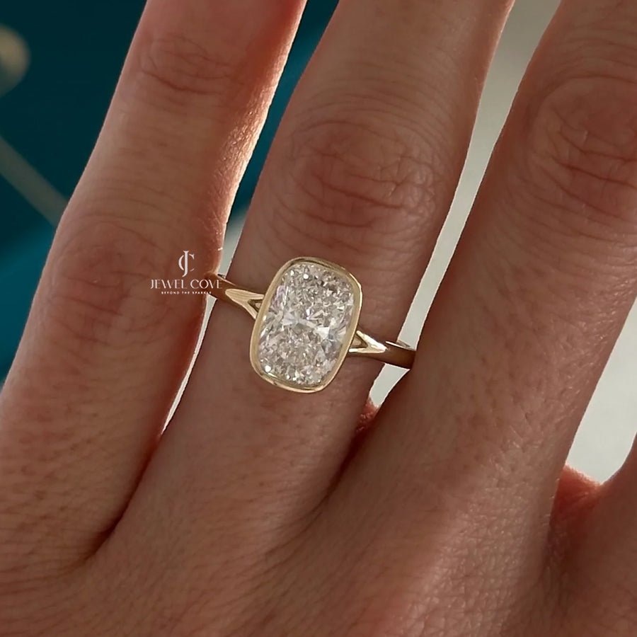 3 CT Cushion Moissanite diamond ring | Bezel Setting | Split Shank | IGI Certified | Solitaire Ring