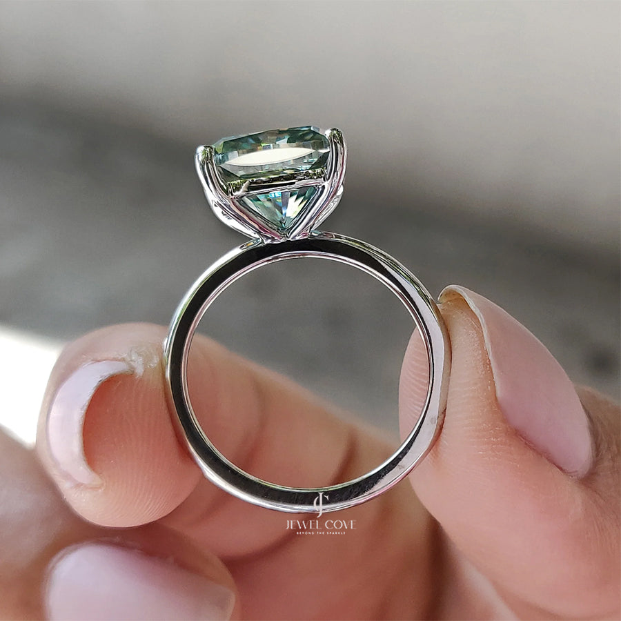 Cyan Blue Cushion Cut Lab Grown Solitaire Ring | IGI Certified | 14K White Gold | Solitaire Ring For Women