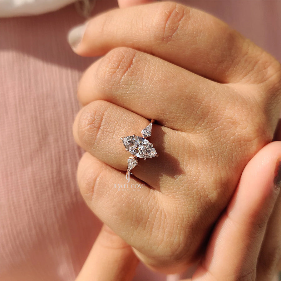 3 Stone Engagement Ring With Marquise And Kite Cut| Lab Grown Diamonds | IGI Certified