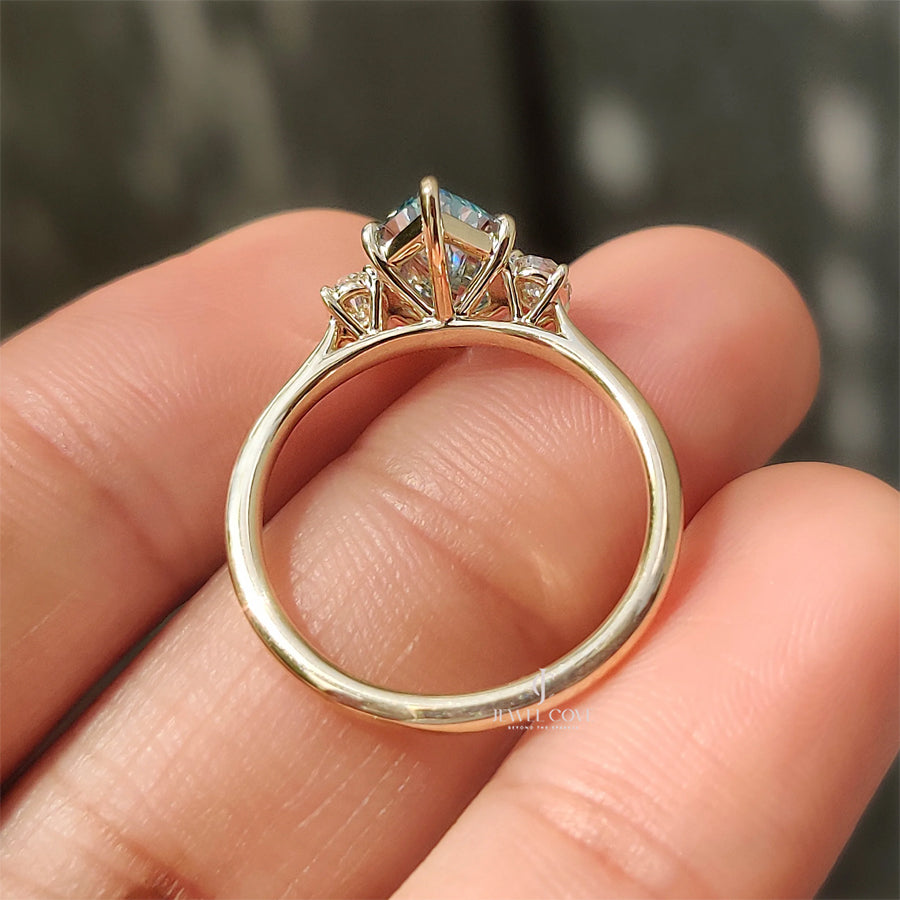 Blue Dutch Marquise Trilogy Engagement Ring with Oval Side Stones | Lab Grown Diamonds | IGI Certified
