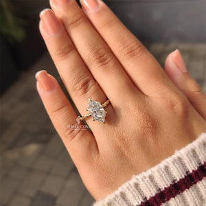 Inspired Dutch Marquise Engagement Ring in Sunflower Design Moissanite Diamond| IGI Certified