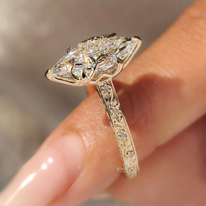 Nature Inspired Marquise Engagement Ring with Leaf and Floral Design | Lab Grown Diamonds | IGI Certified