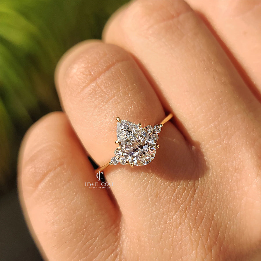 Pear Cut Lab Grown Engagement Ring In Muse Setting | VVS-VS EF Color | IGI Certified Ring