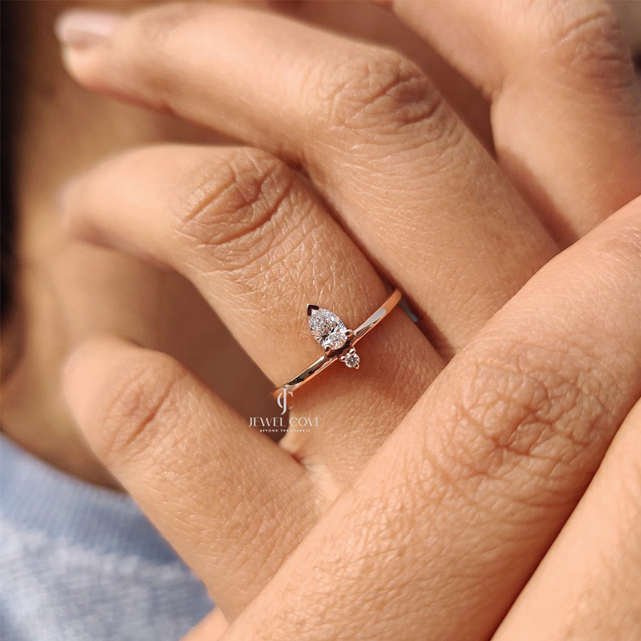 2 Stone Moissanite Delicate Ring With Pear and Round Diamond | IGI Certified