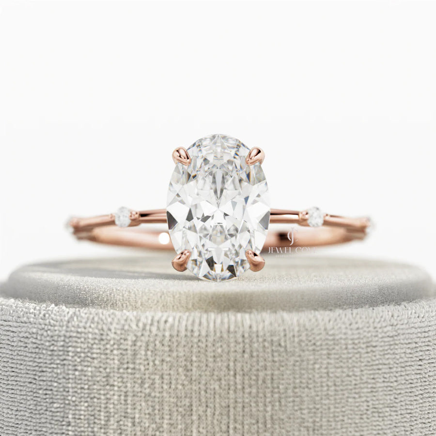2 CT Oval Lab Grown diamond engagement ring | 1.2mm wide thin band | IGI Certified