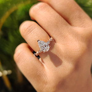 Pear Moissanite Diamond Vintage Ring With Round Side Stone | IGI Certified