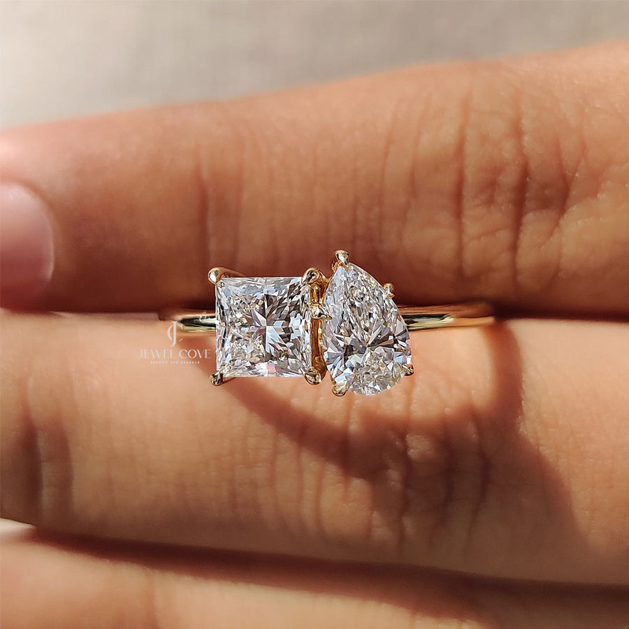 Toi Et Moi Engagement Ring With Princess And Pear Cut Diamond | Moissanite Diamonds | GRA Certified