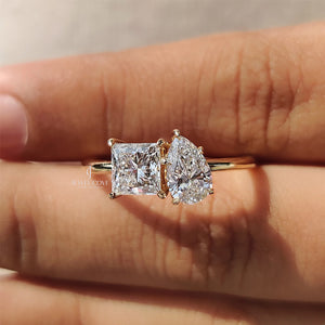Toi Et Moi Engagement Ring With Princess And Pear Cut Diamond | Moissanite Diamonds | GRA Certified