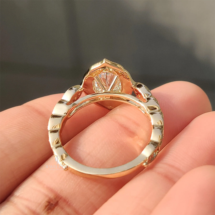 Vintage Oval Cut Diamond Ring in Milgrain Setting | Lab Grown Diamonds | IGI Certified