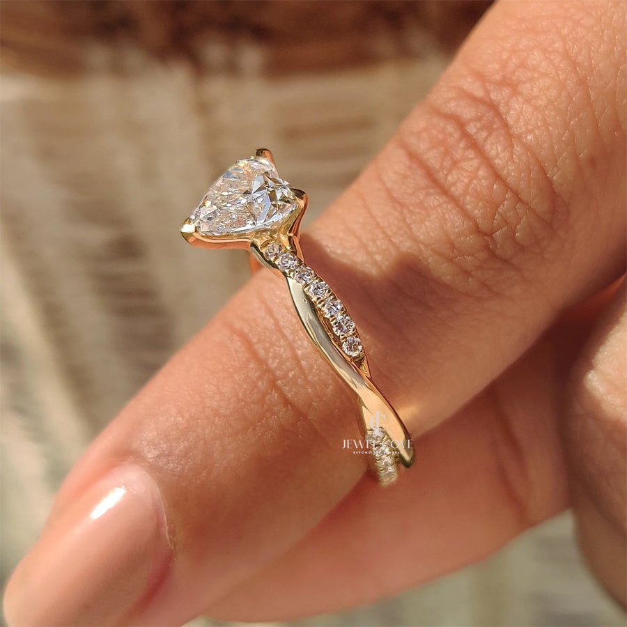 1CT Heart Twisted Pave Setting With Round Side Diamond | Moissanite Diamonds | IGI Certified