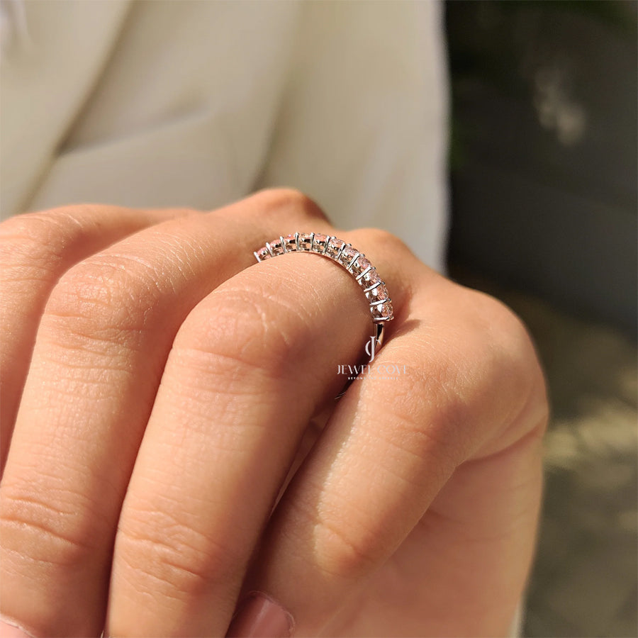 Oval Cut Pink Diamond Wedding Band In Half Eternity Style | Lab Grown Diamonds | IGI Certified