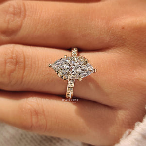 Nature Inspired Marquise Engagement Ring with Leaf and Floral Design | Lab Grown Diamonds | IGI Certified