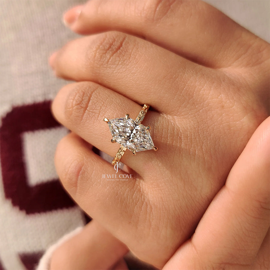 Inspired Dutch Marquise Engagement Ring in Sunflower Design Lab-Grown Diamond| IGI Certified
