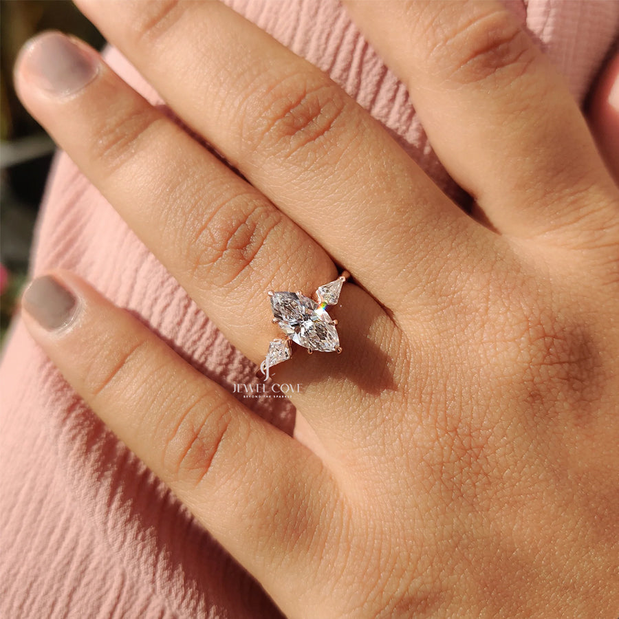 3 Stone Engagement Ring With Marquise And Kite Cut| Lab Grown Diamonds | IGI Certified