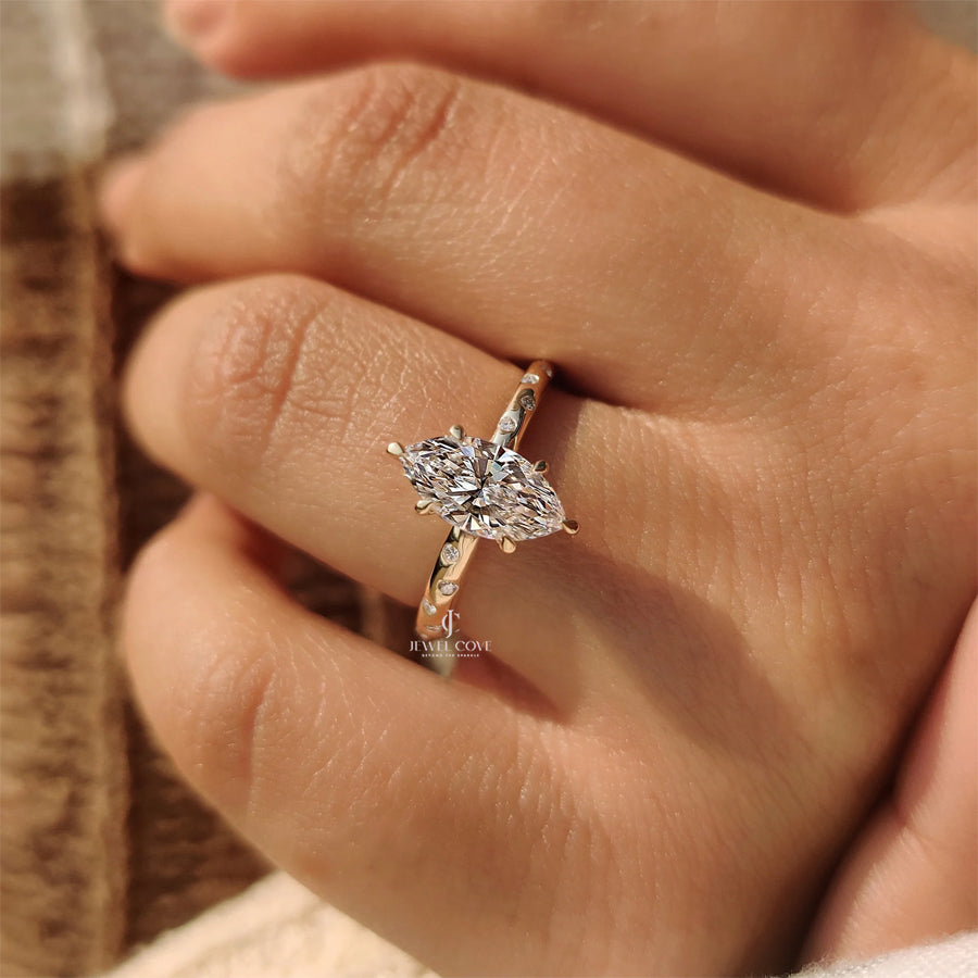 Flush Pave Set Marquise Diamond Ring in 6 Claw Prong Setting | IGI Certified
