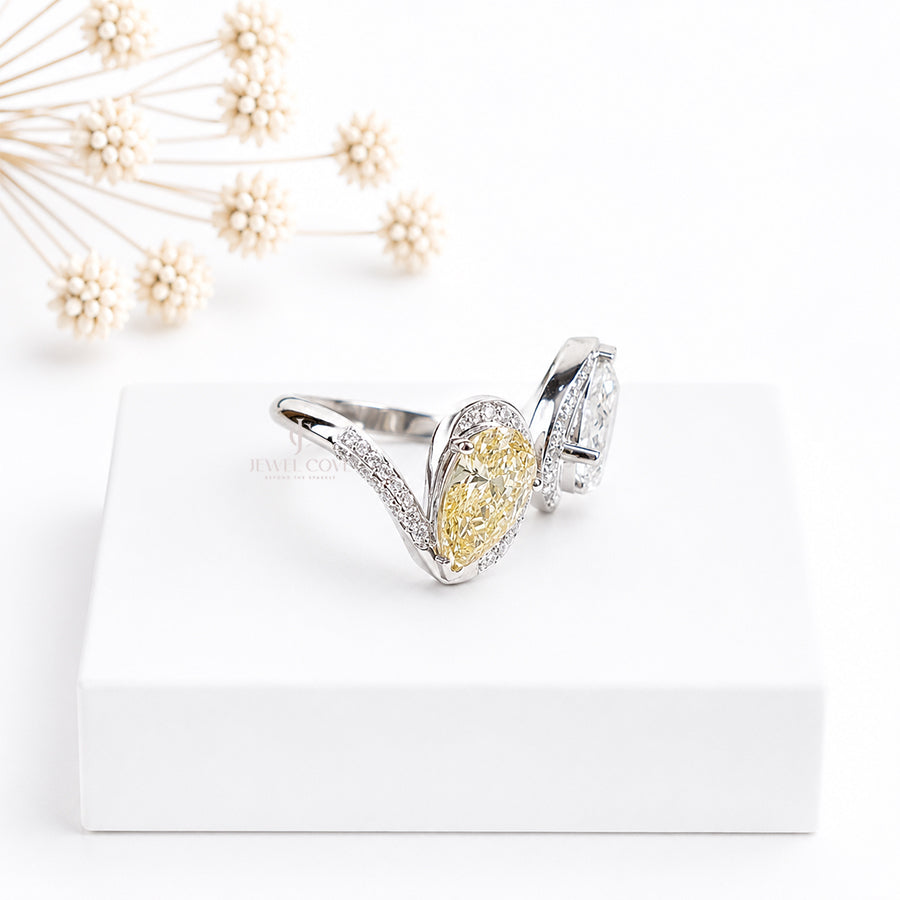 3CTW Yellow Pear Lab grown Diamond Ring For Her | Lab Grown Diamonds | IGI Certified