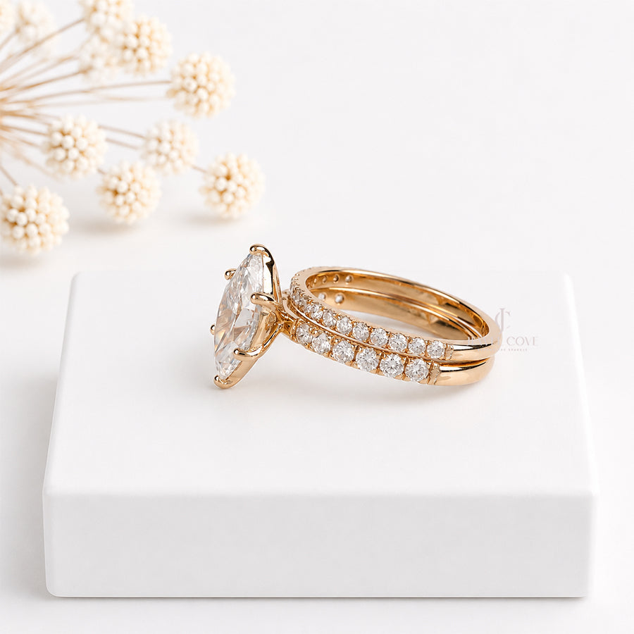 2.5CT Marquise Lab Diamond Stackable Band | Two Wedding Ring Set | Lab Grown Diamonds | IGI Certified