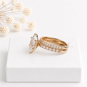 2.5CT Marquise Lab Diamond Stackable Band | Two Wedding Ring Set | Lab Grown Diamonds | IGI Certified