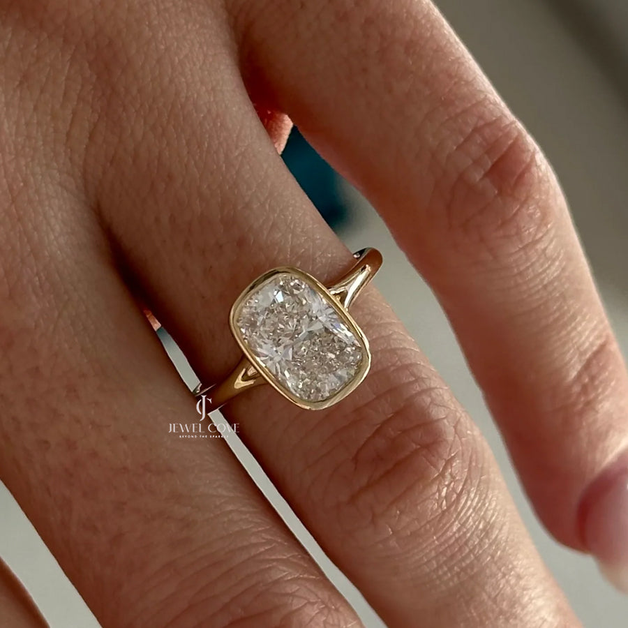 3 CT Cushion Lab-Grown diamond ring | Bezel Setting | Split Shank | IGI Certified | Solitaire Ring