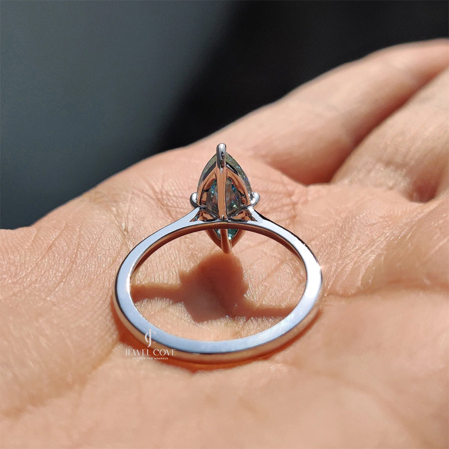 Cyan Blue Marquise Moissanite Engagement Ring | VVS-VS EF Color | IGI Certified