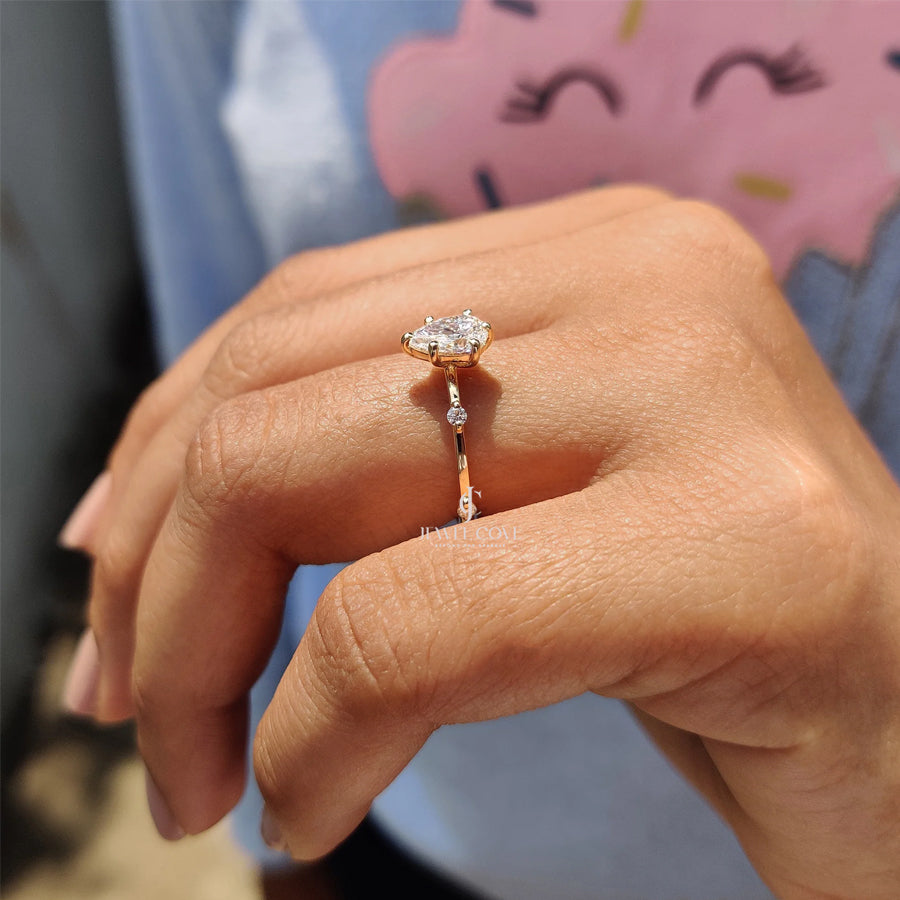 0.70CT Pear Moissanite Distance Pave Setting Diamond Ring | 925 Silver