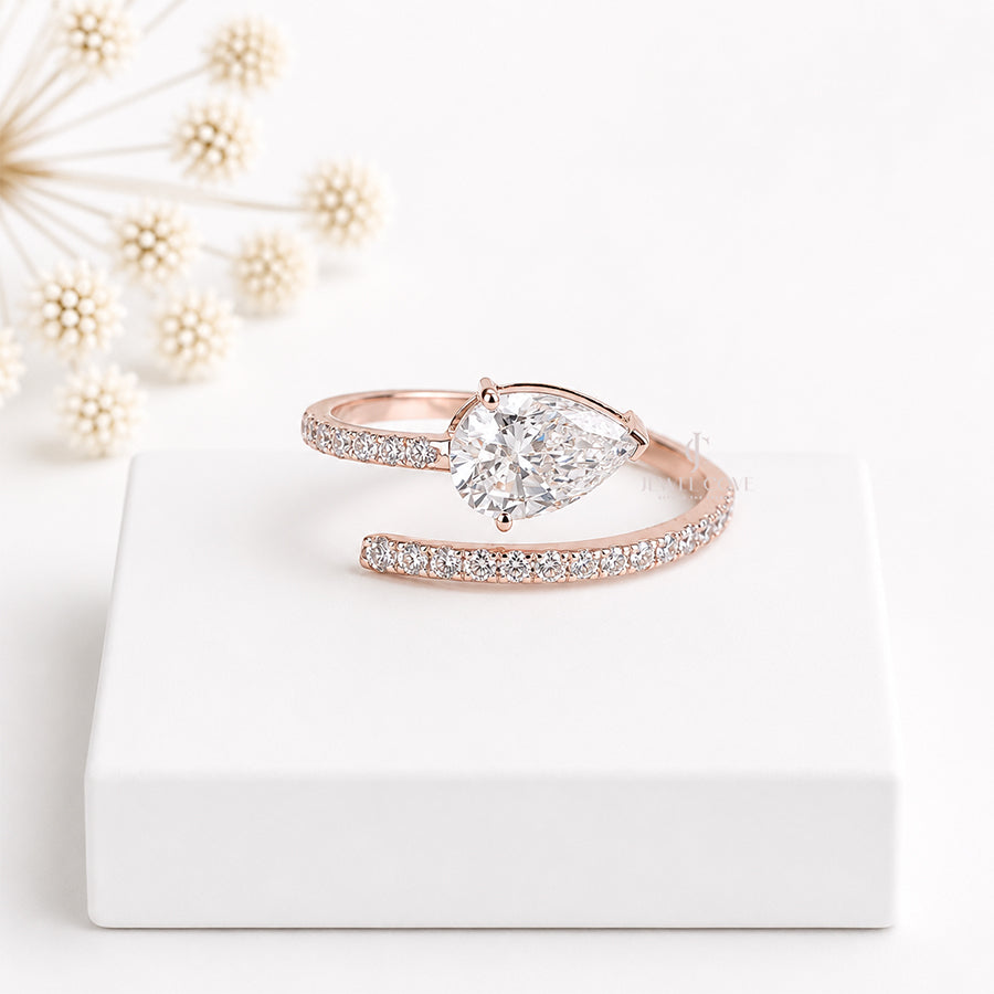 1CT Pear Lab Diamond Ring | 14K Rose Gold | Lab Grown Diamonds | IGI Certified