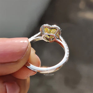 14K Halo Set Canary Yellow Heart Cut lab Grown Engagement Ring | Bezel Setting | IGI Certified