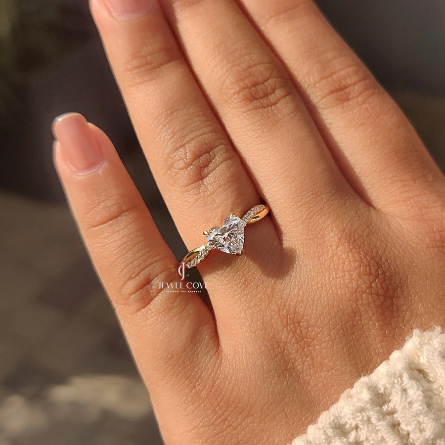 1CT Heart Twisted Pave Setting With Round Side Diamond | Moissanite Diamonds | IGI Certified
