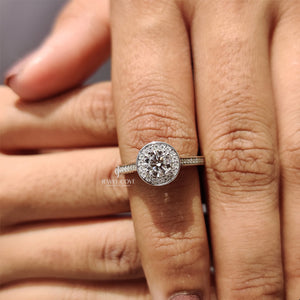 Bezel Halo Engagement Ring with Round Diamond | Lab Grown Diamonds | IGI Certified