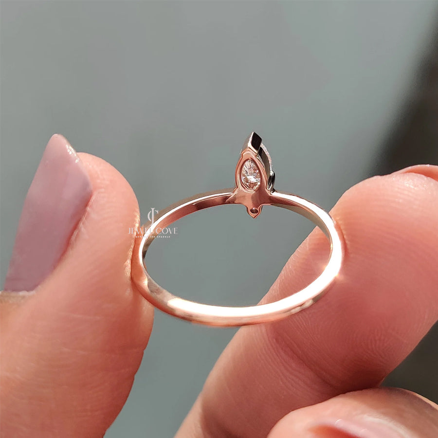 2 Stone Lab Grown Delicate Ring With Pear and Round Diamond | IGI Certified