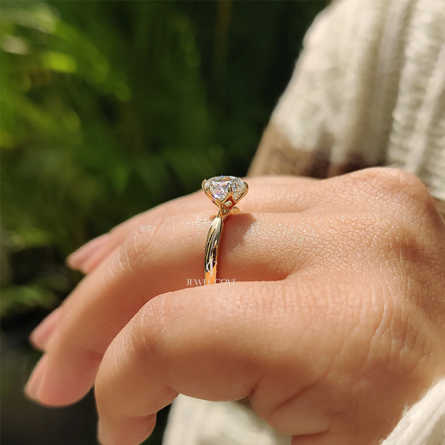 Portuguese Cut Diamond Ring With Tulip Setting | Moissanite Diamond | solitaire ring | IGI Certified