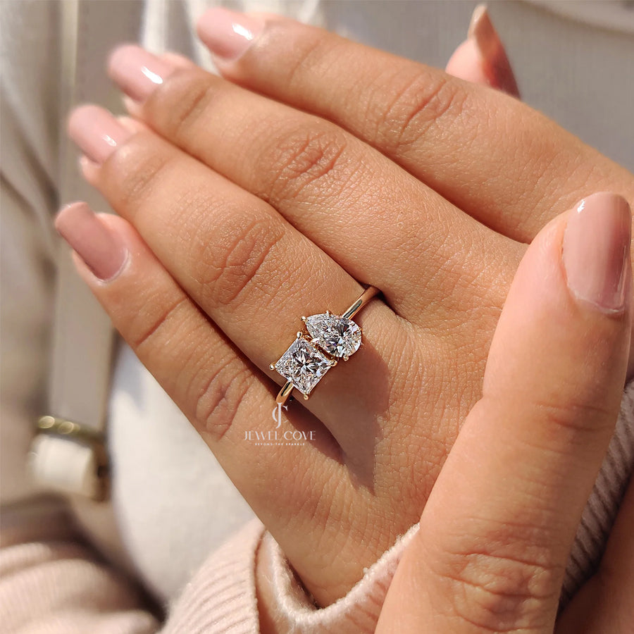 Toi Et Moi Engagement Ring With Princess And Pear Cut Diamond | Lab Grown Diamonds |  IGI Certified