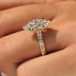 Nature Inspired Marquise Engagement Ring with Leaf and Floral Design | Lab Grown Diamonds | IGI Certified