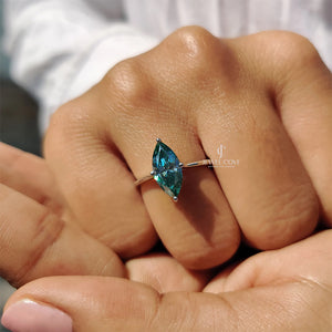 Cyan Blue Marquise Lab Grown Engagement Ring | VVS-VS EF Color | IGI Certified