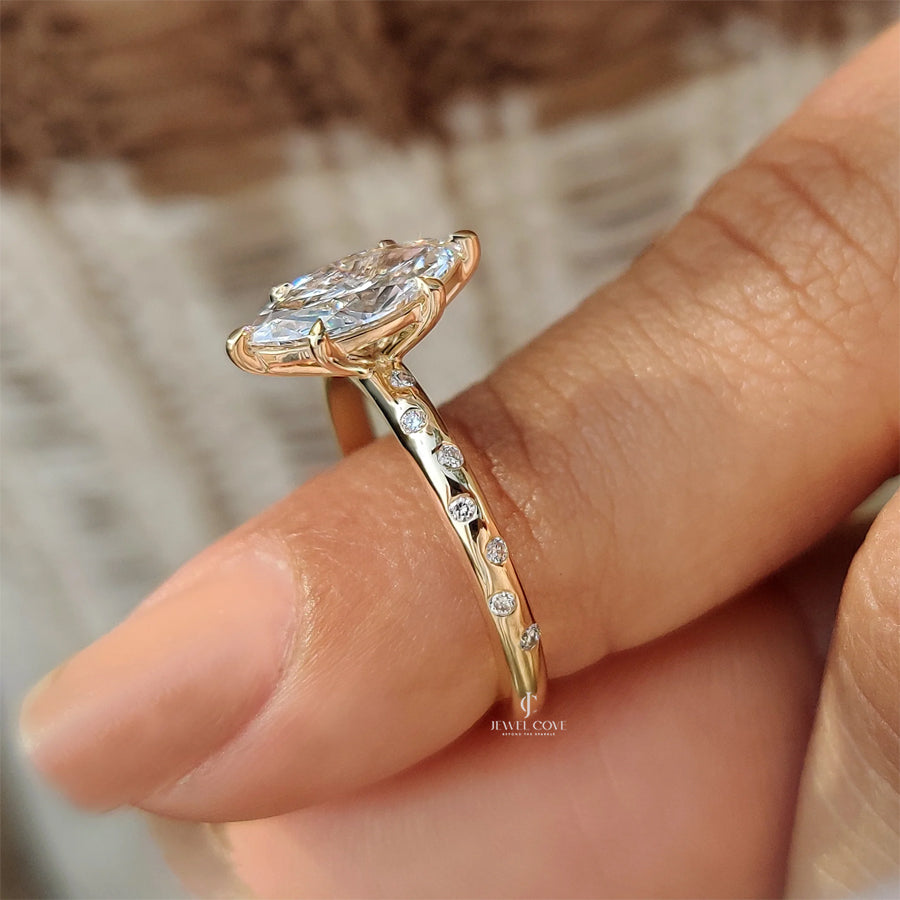 Flush Pave Set Marquise Diamond Ring in 6 Claw Prong Setting | IGI Certified