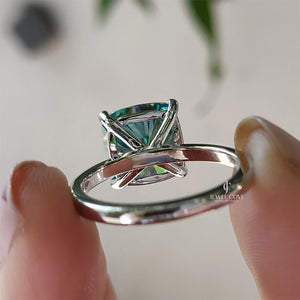 Cyan Blue Cushion Cut Lab Grown Solitaire Ring | IGI Certified | 14K White Gold | Solitaire Ring For Women