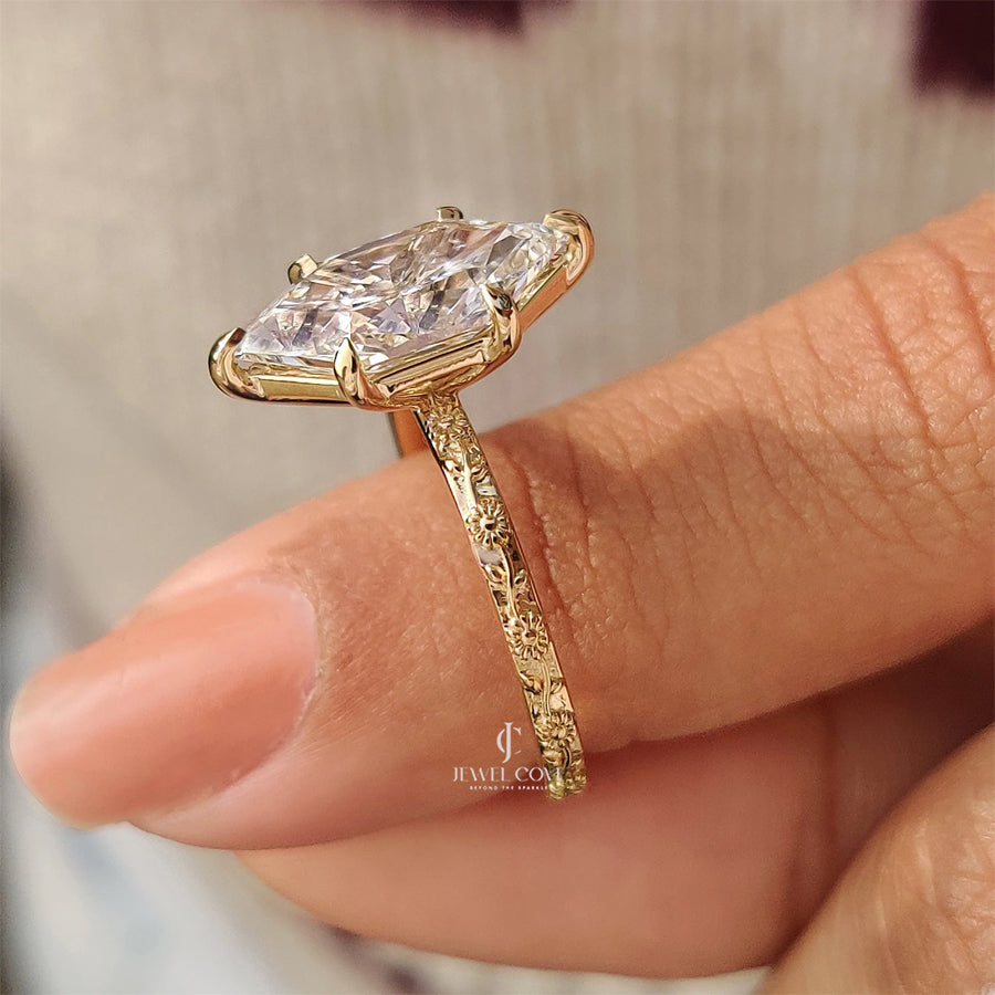 Inspired Dutch Marquise Engagement Ring in Sunflower Design Moissanite Diamond| IGI Certified