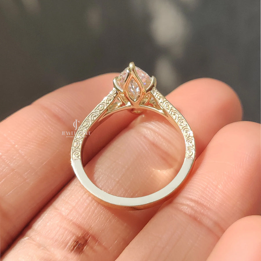 Marquise Cut Vintage Diamond Ring with Filigree Details | Lab Grown Diamonds | IGI Certified