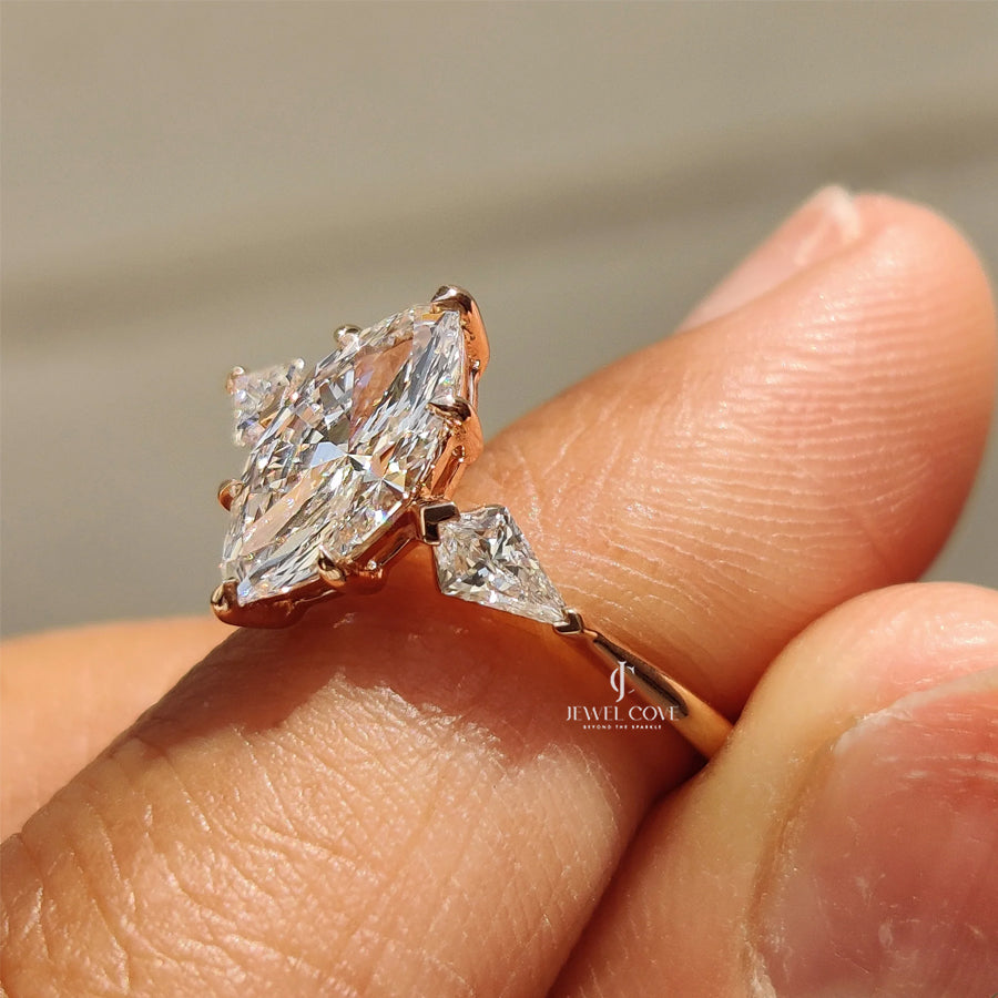 3 Stone Engagement Ring With Marquise And Kite Cut| Lab Grown Diamonds | IGI Certified